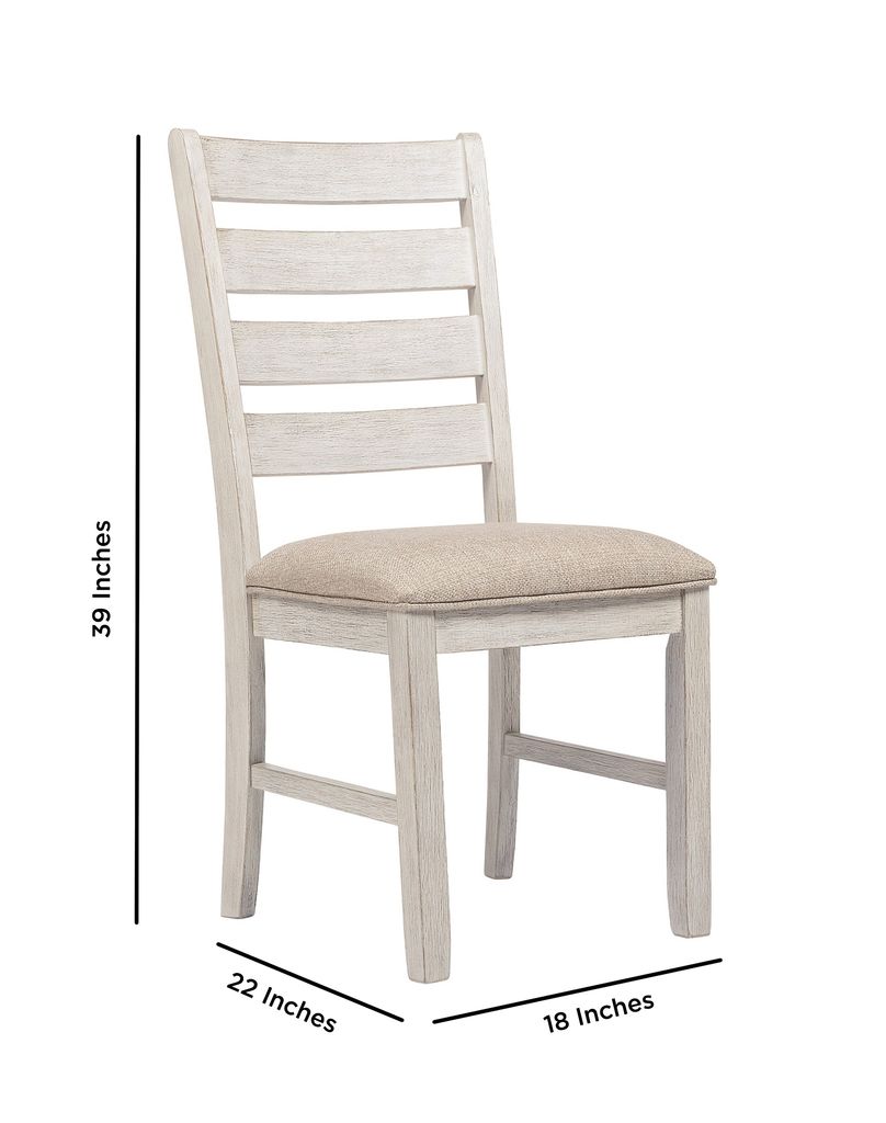 Fabric Dining Side Chair with Ladder Back, Set of 2, White and Brown - View 6
