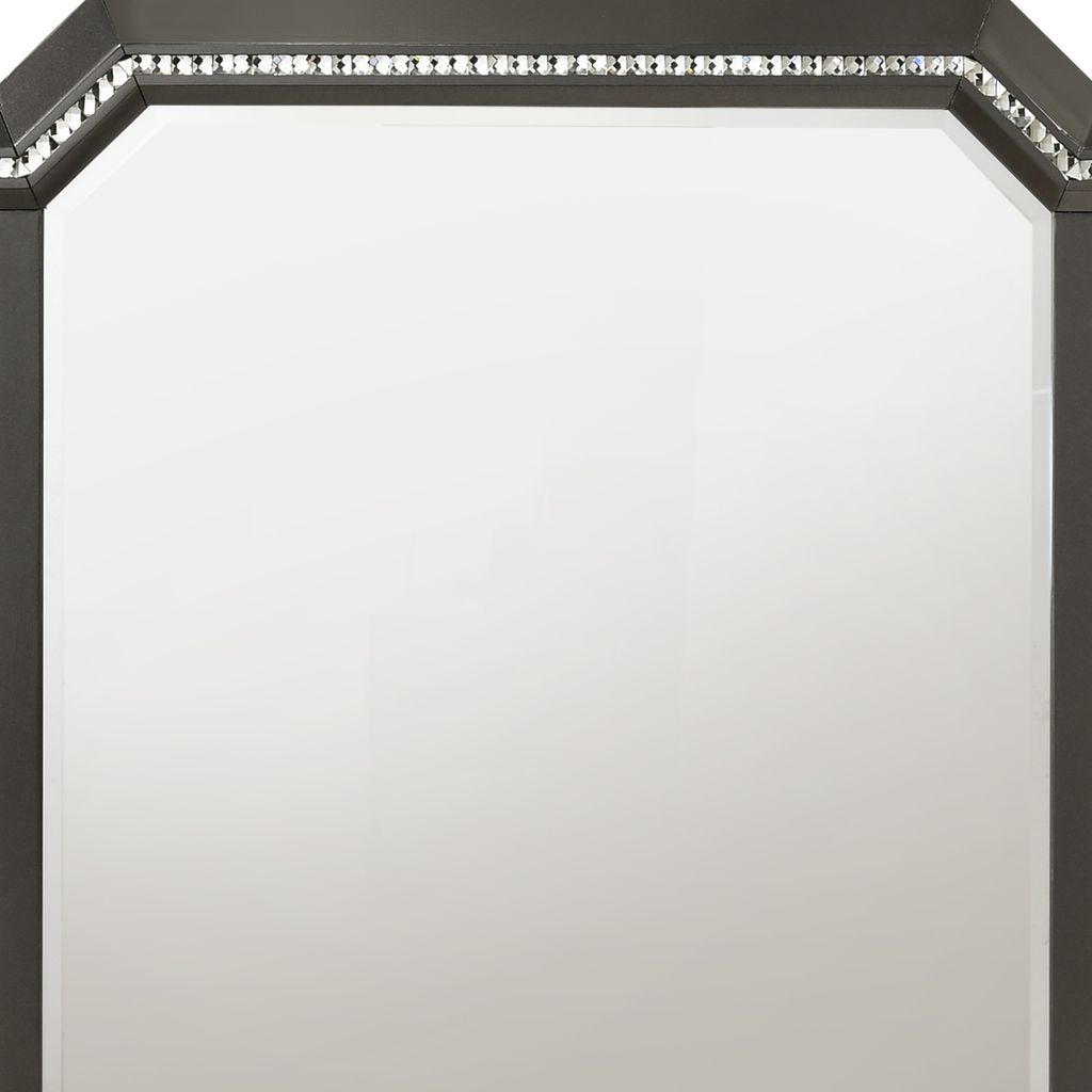 Contemporary Style Wooden Decorative Mirror with LED Lights, Gray - View 2