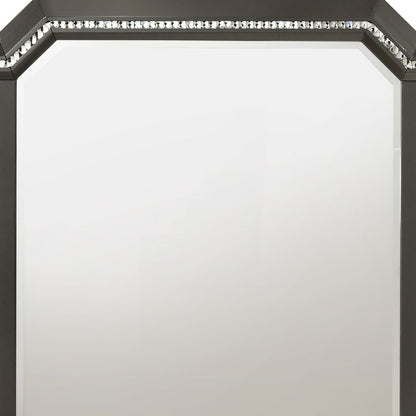 Contemporary Style Wooden Decorative Mirror with LED Lights, Gray - View 2