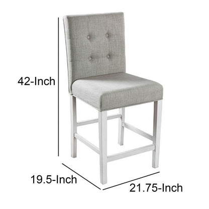 Fabric Upholstered Solid Wood Counter Height Chair, White and Gray, Pack of Two - View 6