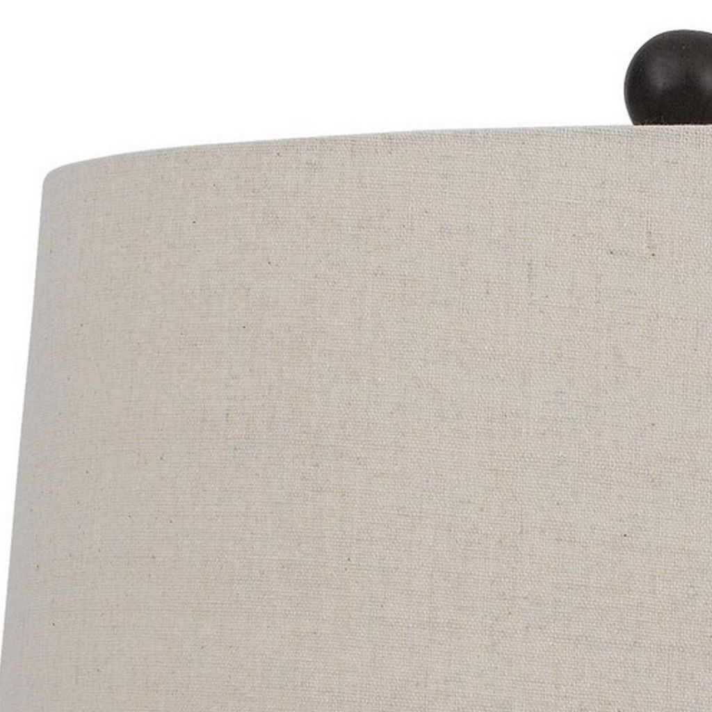 29 Inch Classic Table Lamp, Textured Lined Body, Ceramic, Charcoal Black - View 2