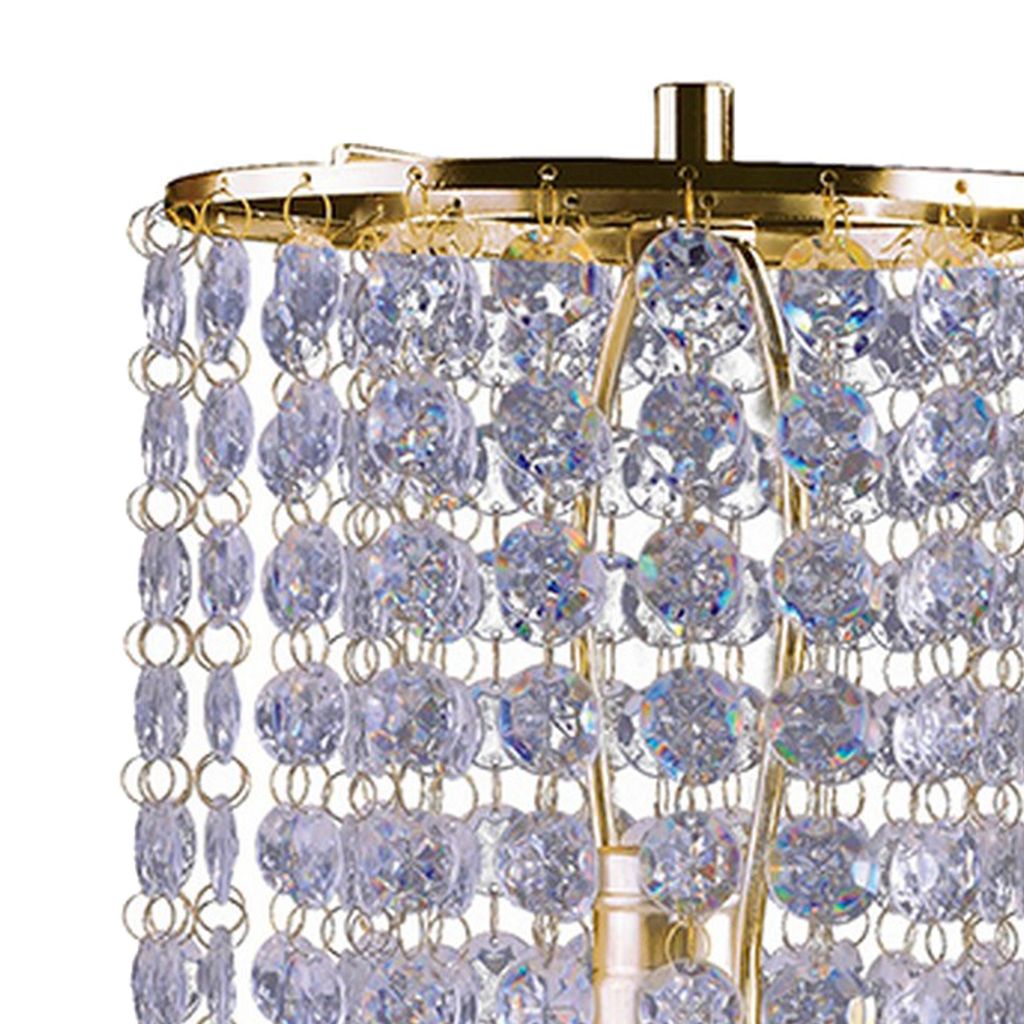 Metal Stalk Design Table Lamp with Hanging Crystals Shade, Gold - View 3