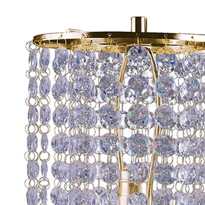 Metal Stalk Design Table Lamp with Hanging Crystals Shade, Gold - View 3