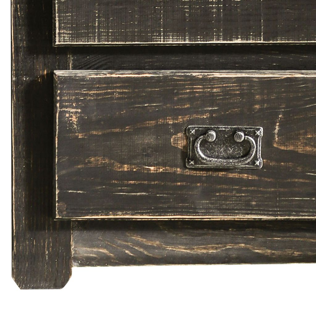 Plank Design 2 Drawer Wooden Nightstand with Bail Pulls, Black - View 4