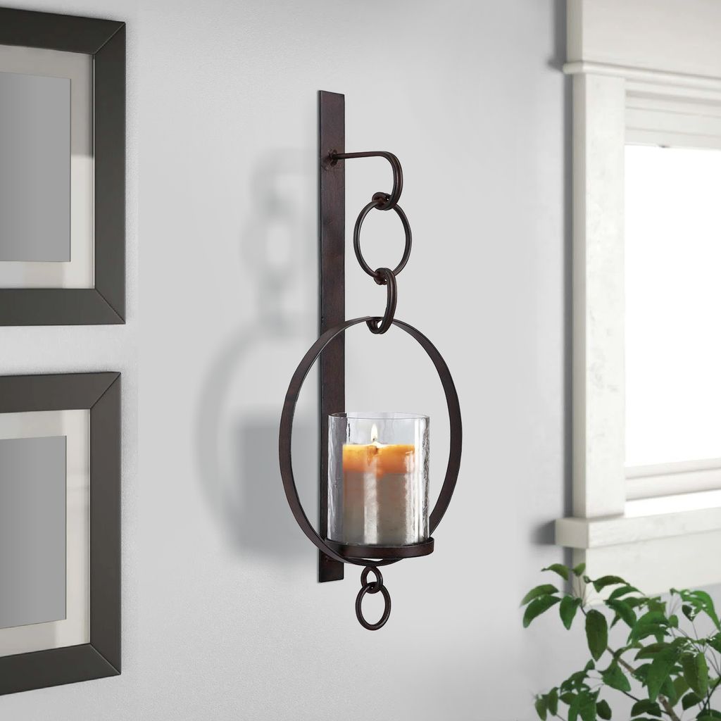Metal Wall Sconce with Glass Hurricane and Chain Design Holder, Black - View 7