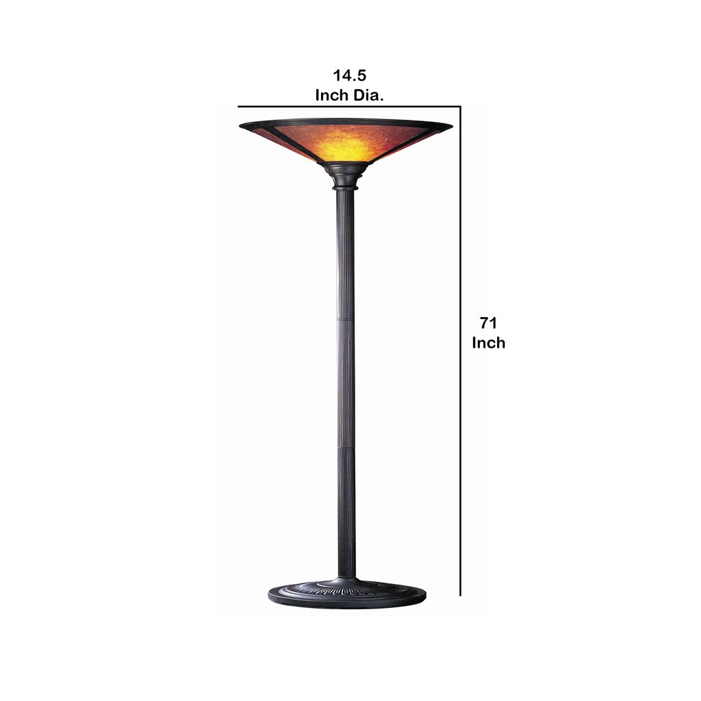 3 Way Metal Body Torchiere Lamp with Conical Mica Shade, Bronze - View 5
