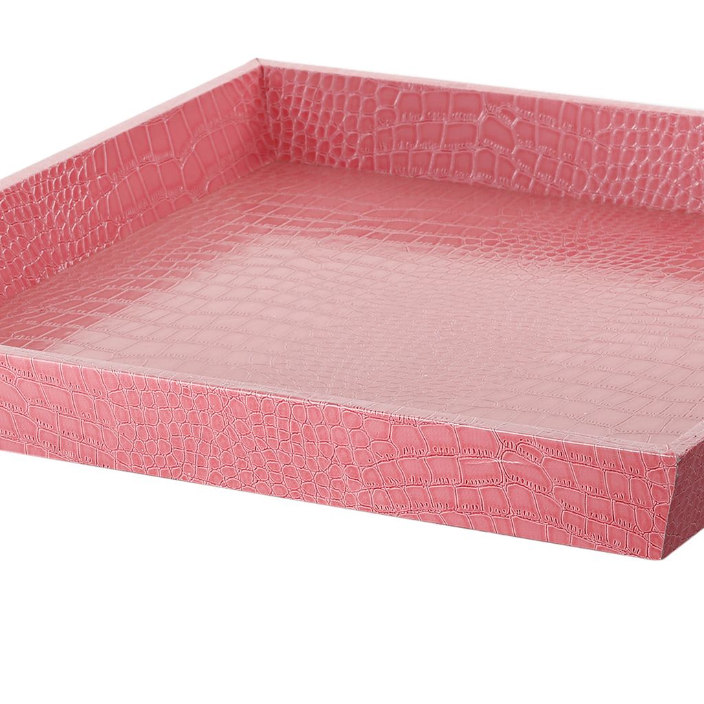 Wood and Leatherette Decorative Serving Tray with Raised Sides, Pink - View 4