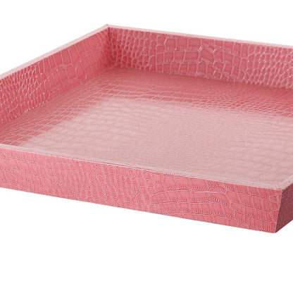 Wood and Leatherette Decorative Serving Tray with Raised Sides, Pink - View 4