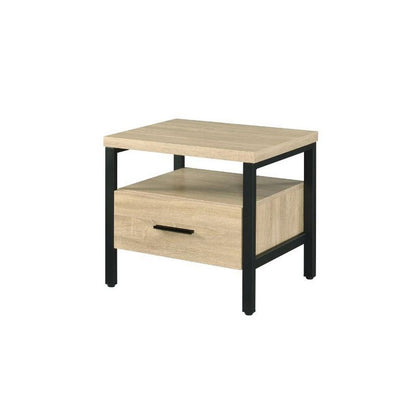 Accent Table with Metal Leg and 1 Tier Shelf,Brown and Black