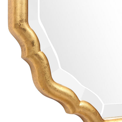 32 Inches Curved Design Wooden Vanity Mirror, Gold - View 4