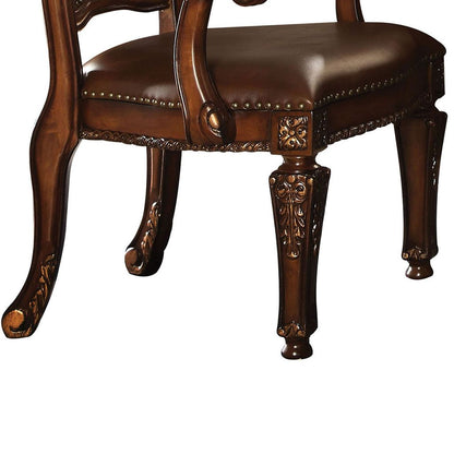 Leather Upholstered Arm Chair in Cherry Brown - View 2