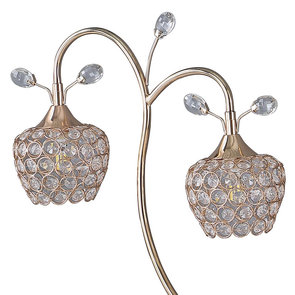 Floral Tree Design Metal Table Lamp with Dome Shade and Crystals, Gold - View 3