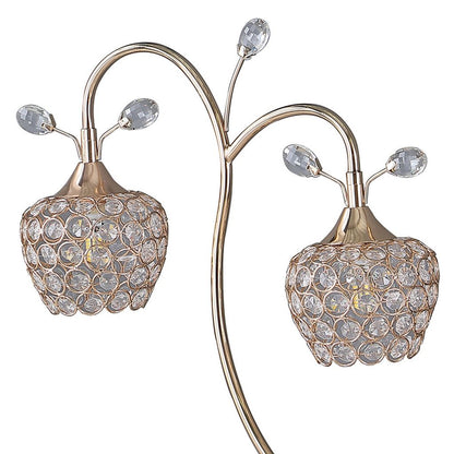 Floral Tree Design Metal Table Lamp with Dome Shade and Crystals, Gold - View 3