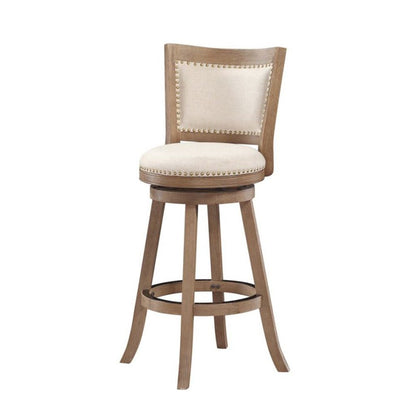 Nailhead Trim Round Barstool with Padded seat and Back, Brown and Beige - View 2