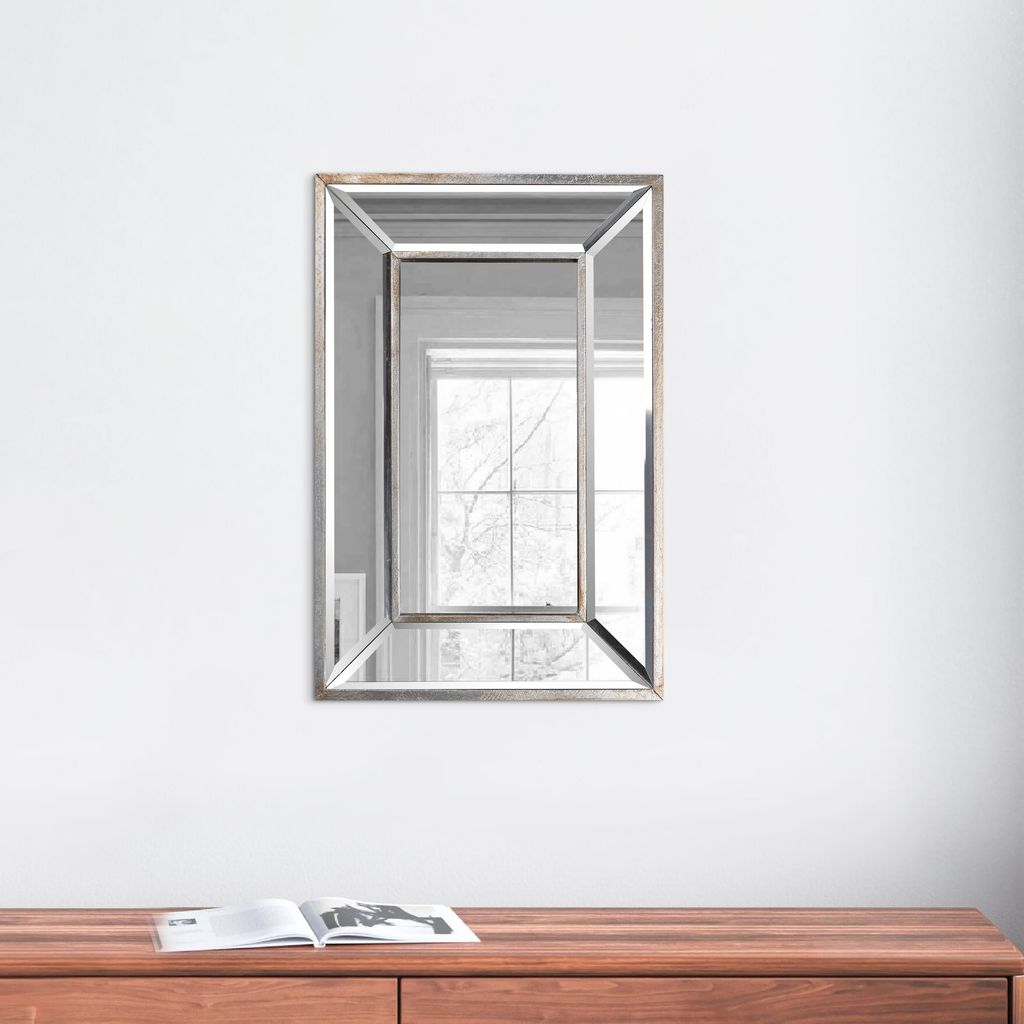 Toby 12 x 18 Inch Wall Mount Accent Mirror, Antique Silver Wood Frame - View 6