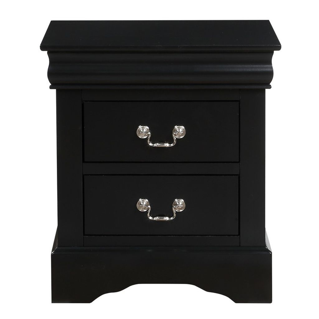 Traditional 2 Drawers wood Nightstand By Louis Philippe III, Black - View 3