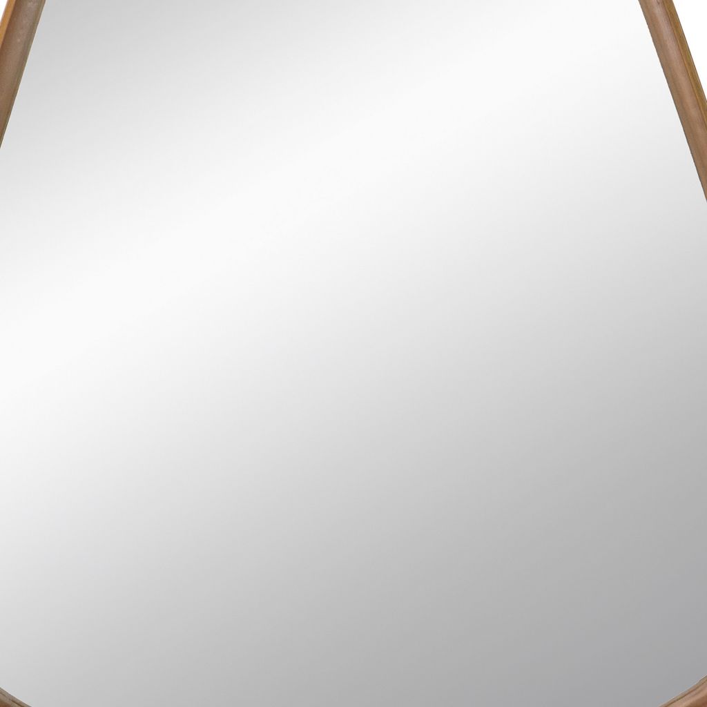 Roe 37 Inch Accent Wall Mirror, Brown Curved Pine Wood Frame, Minimalistic - View 3