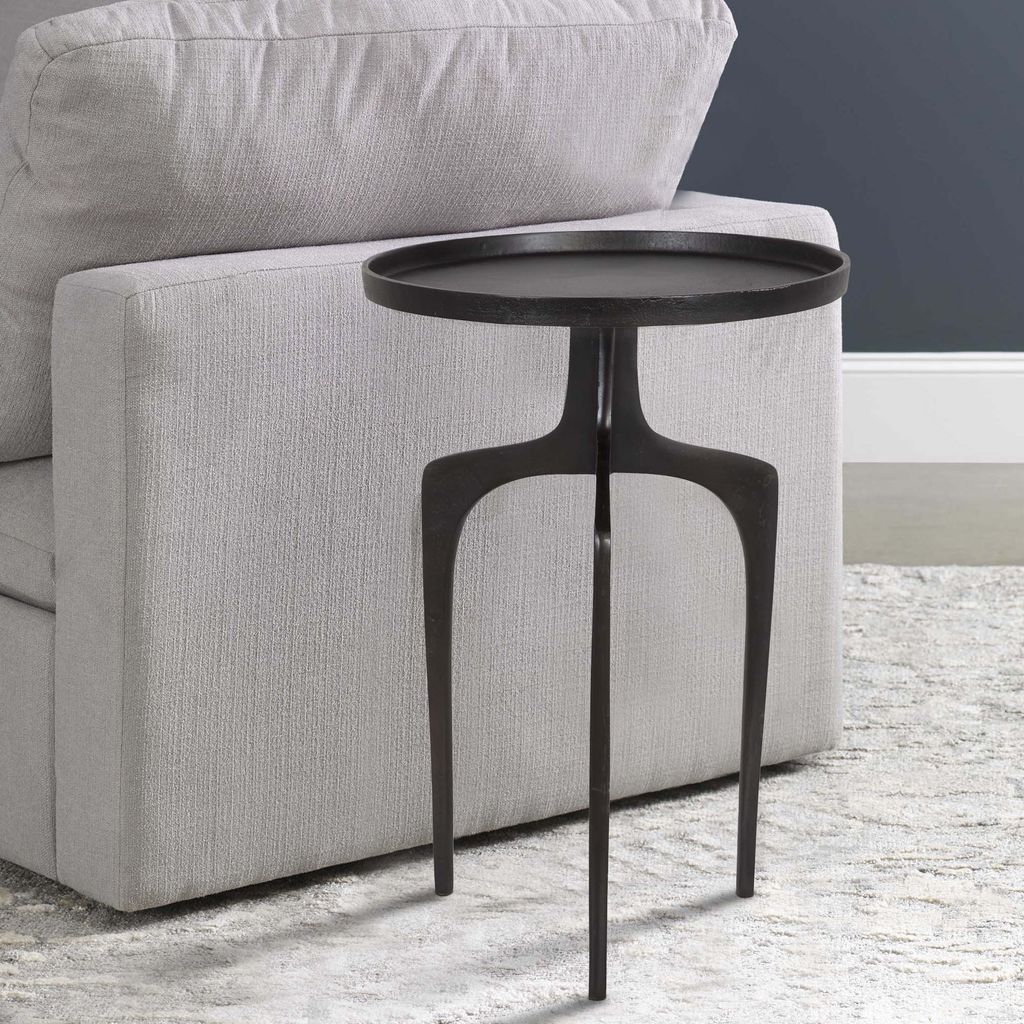 22 Inch Metal Round Accent Table, Three Curved Legs, Antique Brown - View 7