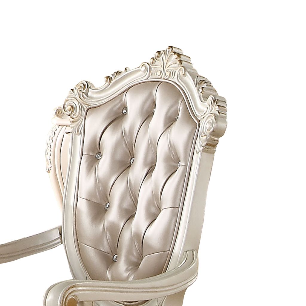 28 Inch Vegan Faux Leather Dining Side Chair, Set of 2, White, Gold - View 2