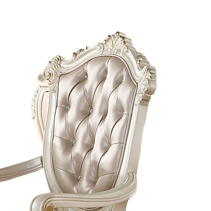 28 Inch Vegan Faux Leather Dining Side Chair, Set of 2, White, Gold - View 2