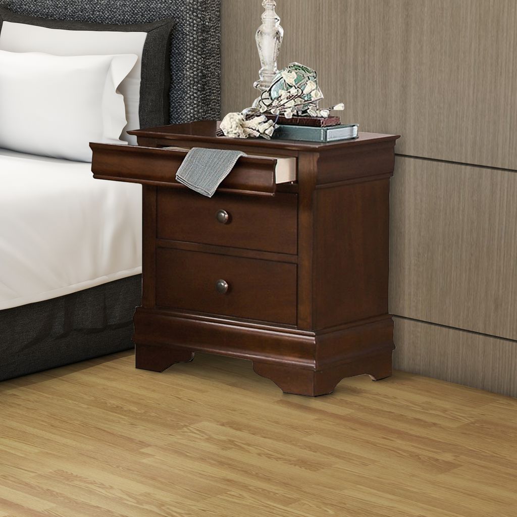 Wooden Night Stand With Hidden Drawer, Cherry Brown - View 6