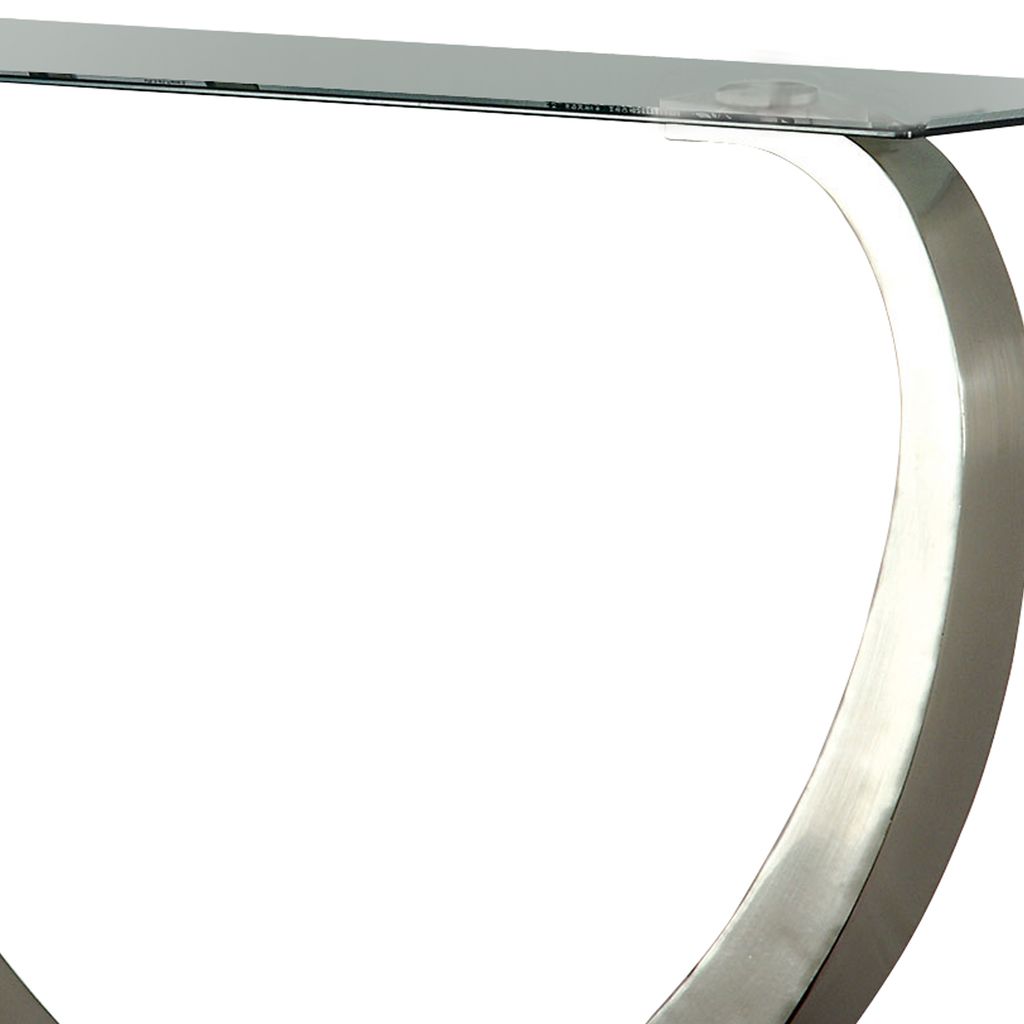 Rectangular Glass Top Sofa Table with Curved Pedestal Base, Black and Gray - View 4