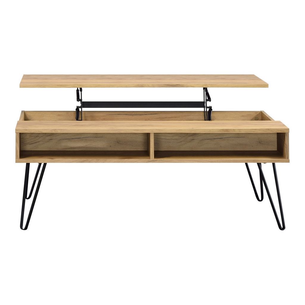 47 Inch Lift Top Coffee Table, Natural Brown Wood, 2 Storage Compartments - View 2