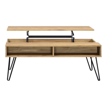 47 Inch Lift Top Coffee Table, Natural Brown Wood, 2 Storage Compartments - View 2