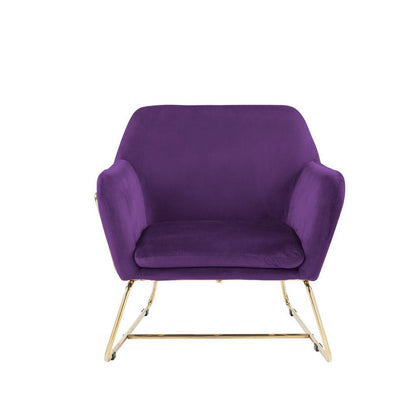 Zoey 30 Inch Modern Accent Chair with Gold Metal Frame and Purple Velvet - View 2