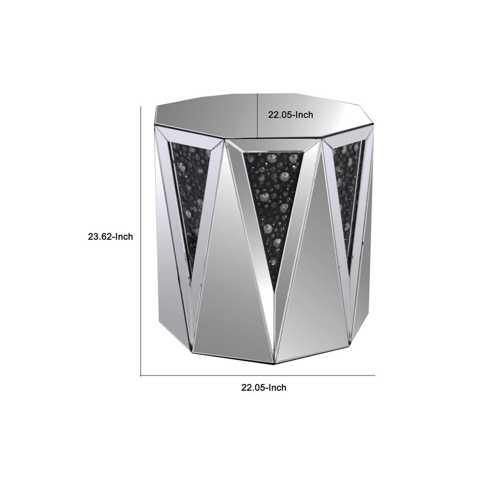 End Table With Octagonal Mirrored Top, Clear And Black - View 6