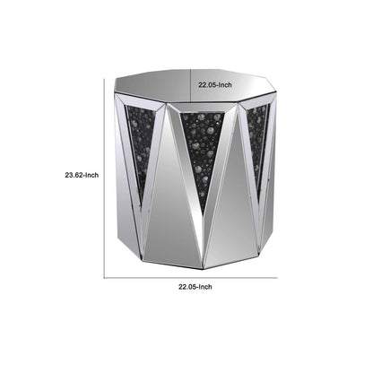 End Table With Octagonal Mirrored Top, Clear And Black - View 6