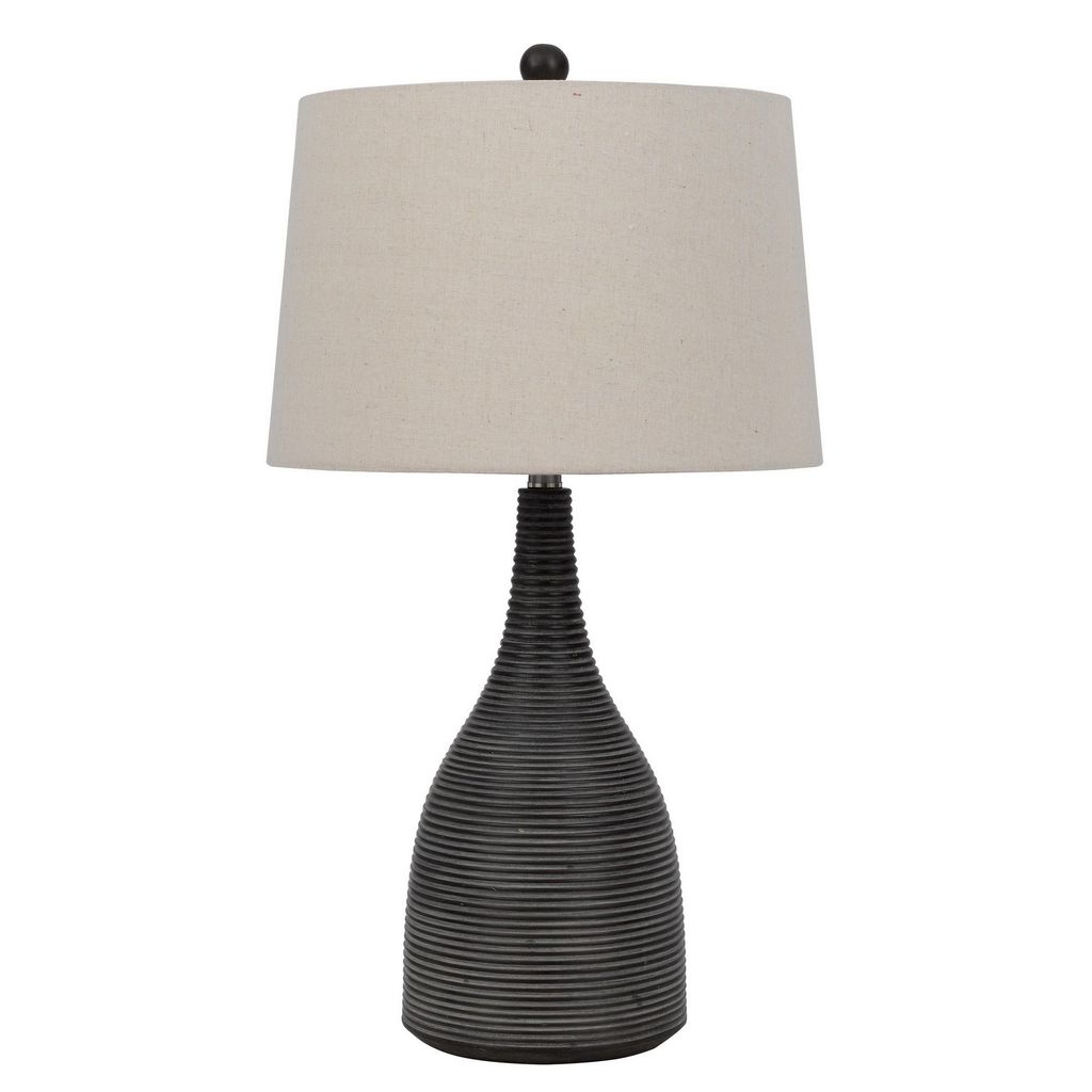 29 Inch Classic Table Lamp, Textured Lined Body, Ceramic, Charcoal Black
