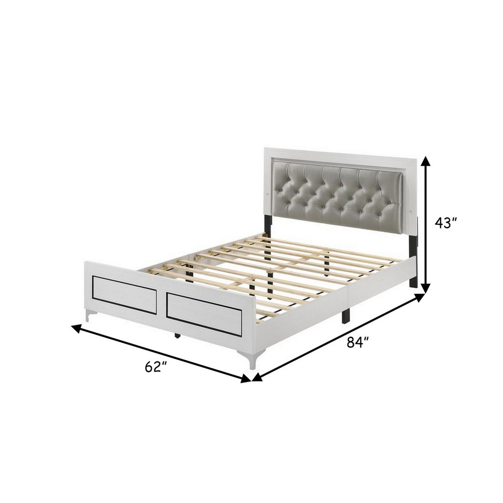 Elegant Queen Size Bed, LED Trim, Button Tufted Headboard, White - View 5