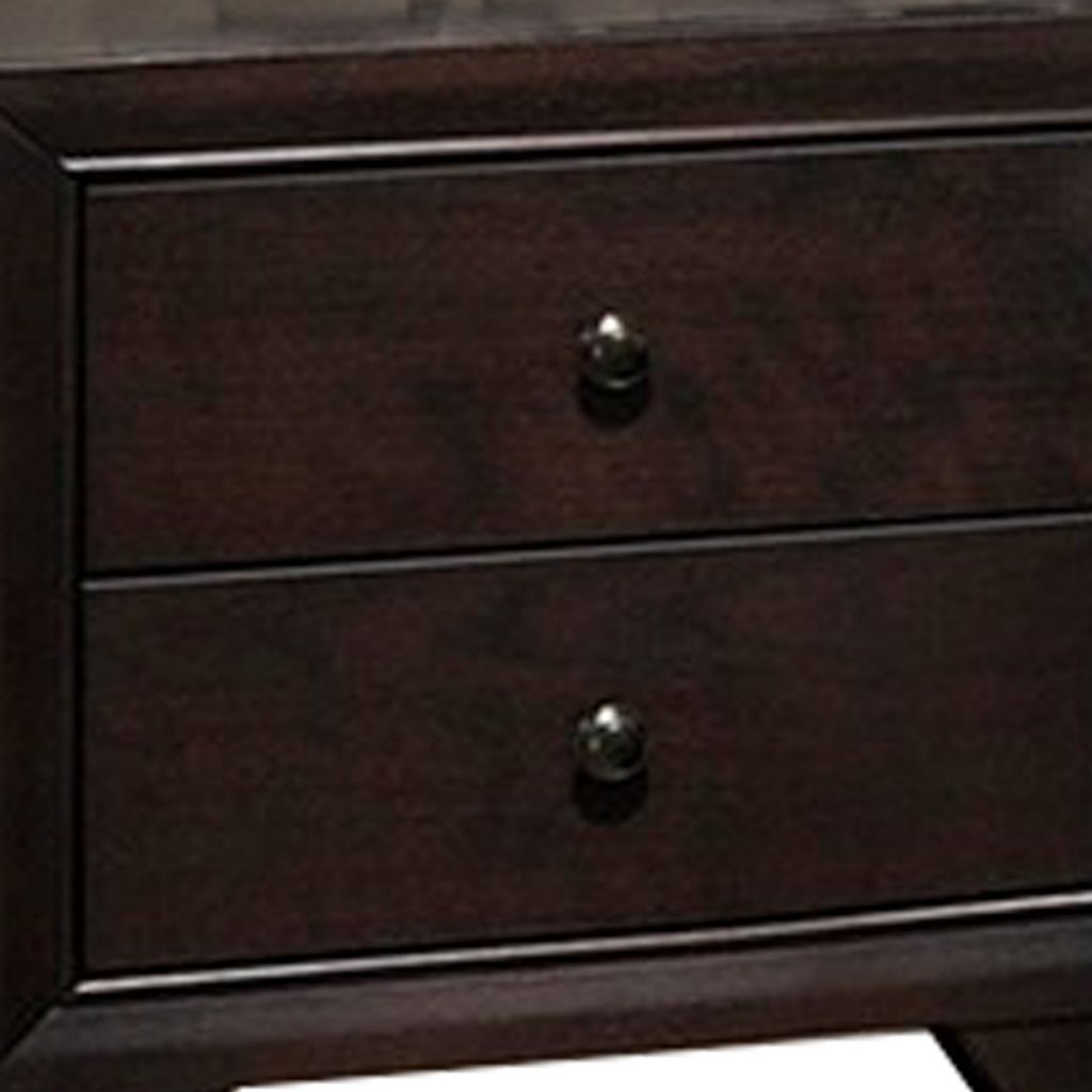 Transitional Wooden Nightstand with Two Spacious Drawers, Brown - View 5