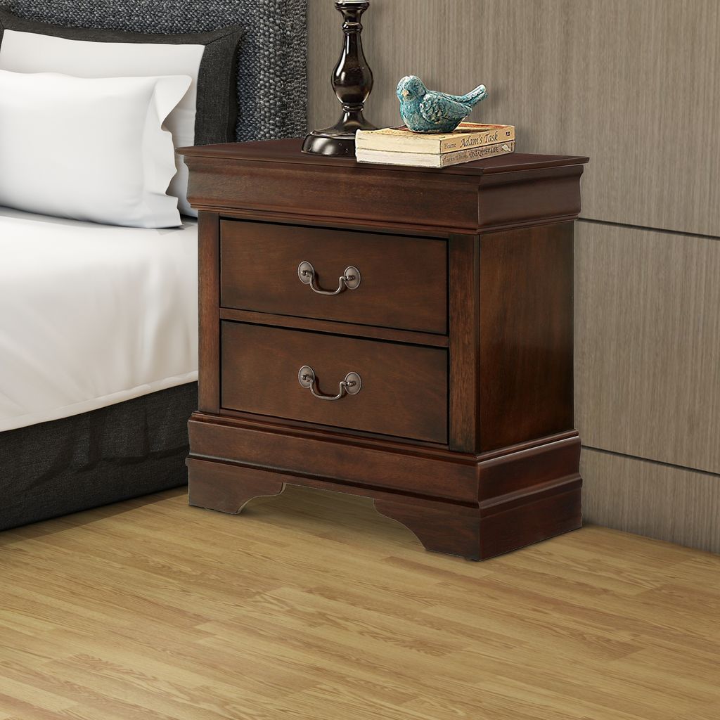 Wooden Night Stand With Curvy Handle Drawer Cherry Brown - View 6