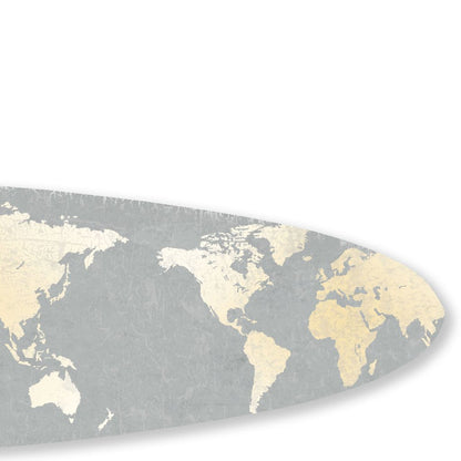 Wooden Surfboard Wall Art with World Map Print, Gray and White - View 3