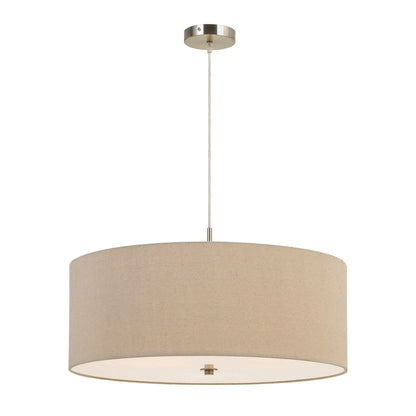 60W x 3 Drum Shade Pendant Fixture, Beige and Silver