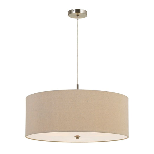 60W x 3 Drum Shade Pendant Fixture, Beige and Silver