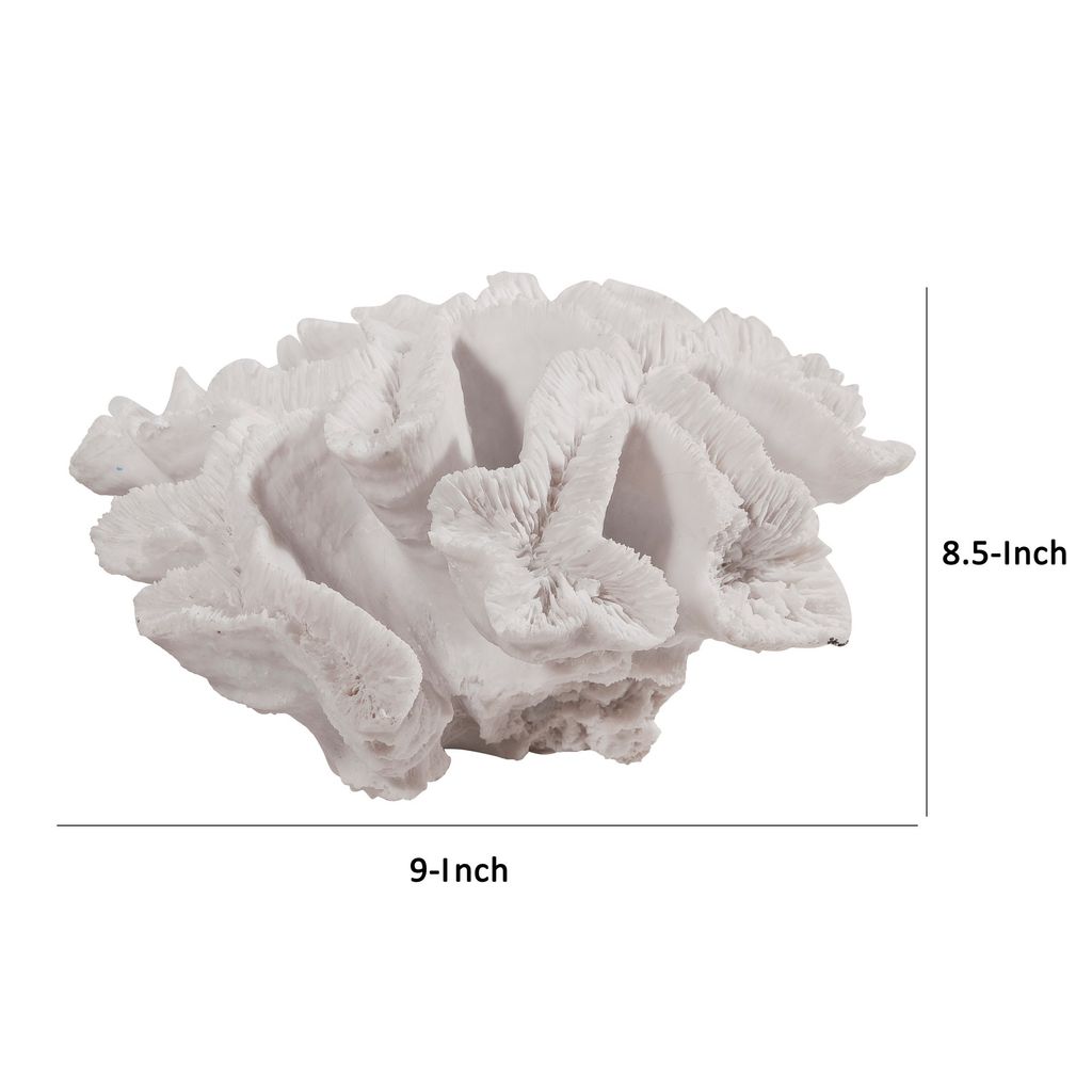 Lily 9 Inch Faux Coral Table Figurine, Polyresin Textured Sculpture, White - View 6