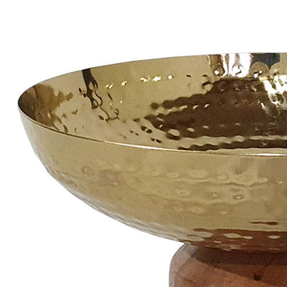 Roe 8 Inch Small Acacia Wood Table Bowl, Steel, Decorative, Gold and Brown - View 4