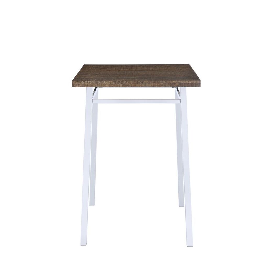Contemporary Style Square Wood and Metal Bar Table, Brown and Silver - View 3