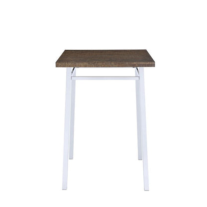 Contemporary Style Square Wood and Metal Bar Table, Brown and Silver - View 3