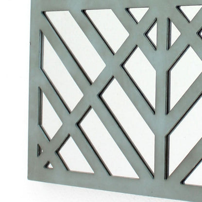 Contemporary Mirrored Wall Decor Set of 2 with Geometric Overlay on Top, Blue and Silver - View 2