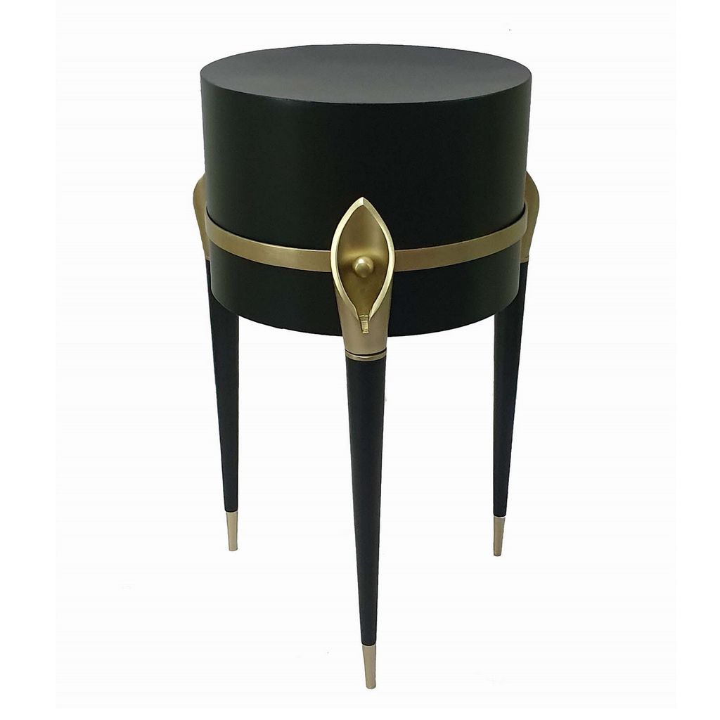 22 Inch Planter on Stand, Lily Design, Modern, Iron Legs, Brass, Black