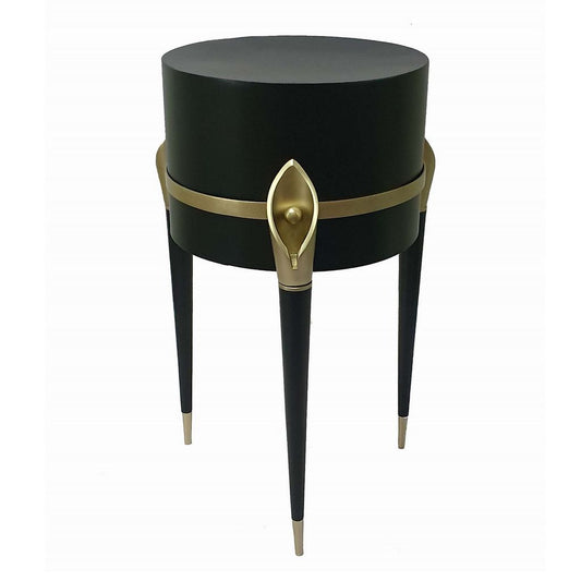 22 Inch Planter on Stand, Lily Design, Modern, Iron Legs, Brass, Black