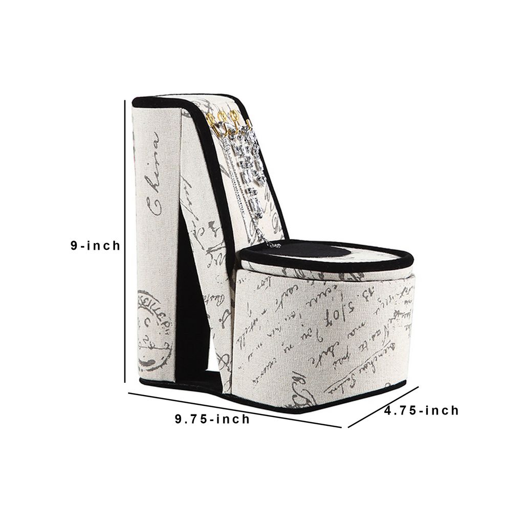 High Heel Script Shoe Jewelry Box with 3 Hooks, Beige and Black - View 6