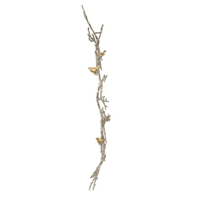 Branch Shape Aluminum Wall Decor with Gold Accented Four Birds, Silver - View 3