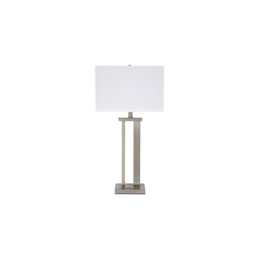 Metal Frame Table Lamp with Hardback Shade, Set of 2, White and Silver - View 2