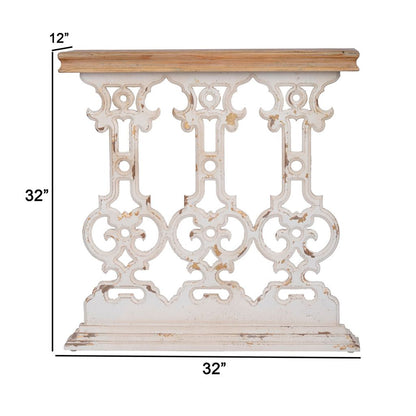 32 Inch Console Table, Fir Wood, Traditional, Scrollwork, Antique White - View 5
