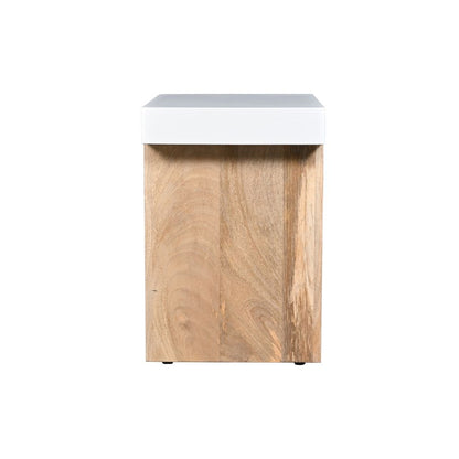 Kerry 20 Inch Rectangular End Side Table, Mango Wood, Sled Base, Glossy White, Natural Brown - View 3